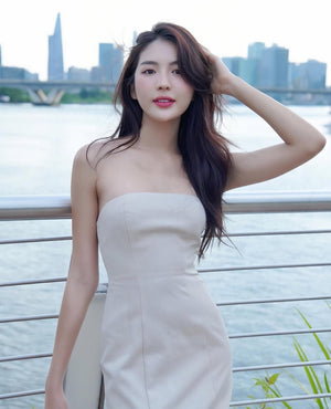 Customer wearing Strapless Maxi Dress - 10D0459