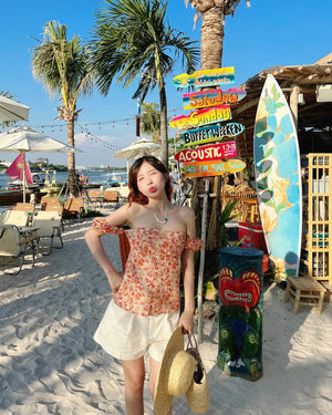 Customer wearing Floral Print Bustier Top - 0T0887 - Orange Floral