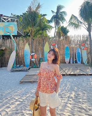 Customer wearing Floral Print Bustier Top - 0T0887 - Orange Floral