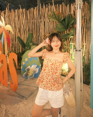 Customer wearing Floral Print Bustier Top - 0T0887 - Orange Floral