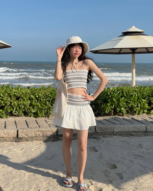 Customer wearing Embellished Mini Skirt - 0S0209 - White