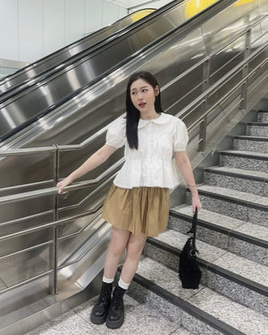 Customer wearing Peter Pan Collar Puff Sleeve Blouse - 2T1053 - White