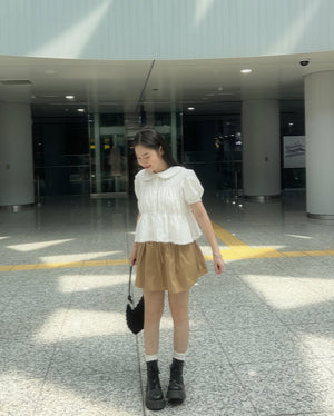 Customer wearing Peter Pan Collar Puff Sleeve Blouse - 2T1053 - White