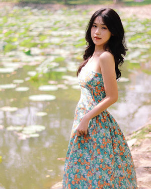 Customer wearing Floral Bustier Midi Dress - 1D0578 - Blue