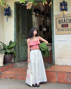 Customer wearing Tiered Ruffle Blouse - 0T0877 - Pink