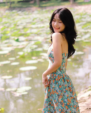 Customer wearing Floral Bustier Midi Dress - 1D0578 - Blue