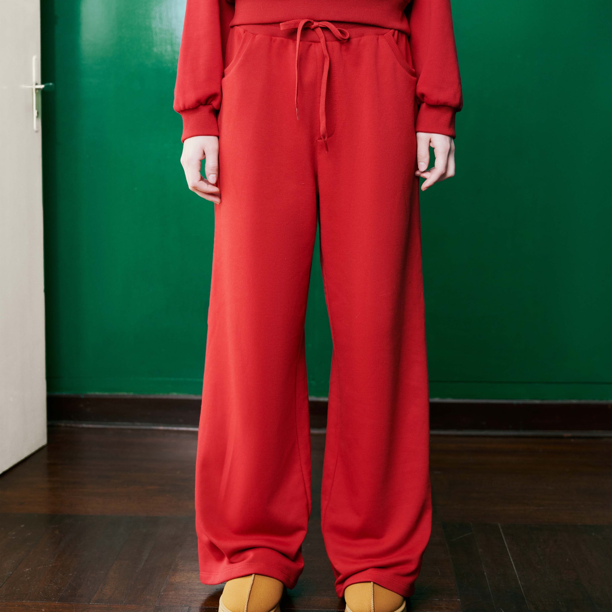Fleece Wide-Leg Sweatpants - 0Q0377 - Deep Red