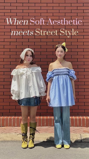 Customer wearing Off-Shoulder Ruffle Top - 0T1092 - White